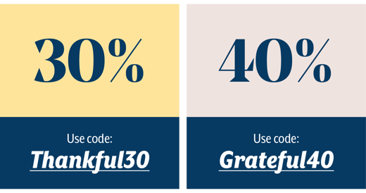 Code: Thankful30 - Code: Grateful40